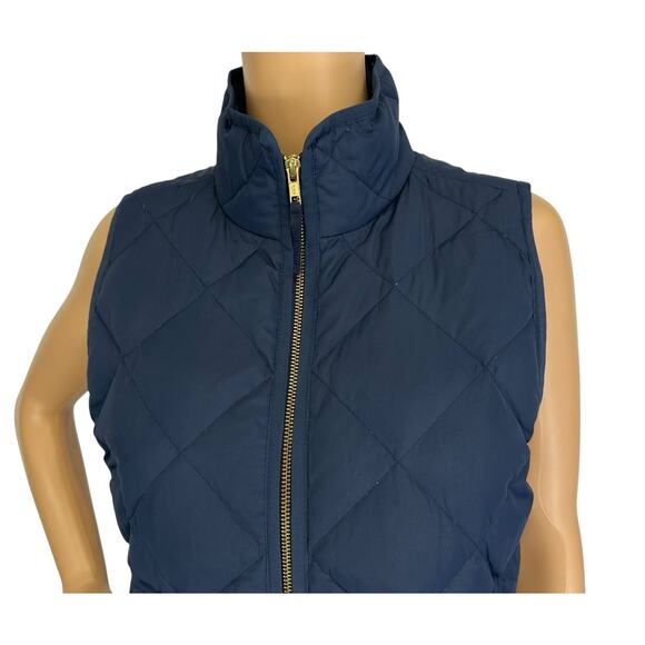 J. Crew Quilted Puffer Excursion Vest Navy Blue Two-Way Zipper 92465 Size S - Picture 8 of 11